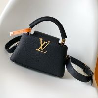 Louis Vuitton Capucines East-West Mini Handbag in Grained Calfskin M24666 Black
