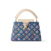 Louis Vuitton Capucines Mini Handbag in Monogram Denim with Intricate Beads and Lurex Threads M12947 Blue