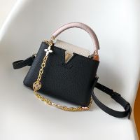 Louis Vuitton Capucines Mini Handbag in Taurillon Leather with Enamel Monogram Flowers Chain Black