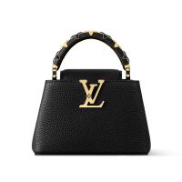 Louis Vuitton Capucines Mini Handbag in Taurillon Leather with Enamel Flowers Handle M14976 Black