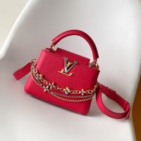 Louis Vuitton Capucines Mini Handbag in Taurillon Leather with Monogram Flowers Chain M26507 Red