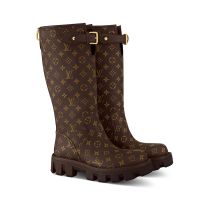 Louis Vuitton LV Checker High Boots Women Monogram Canvas with Buckle Straps Brown