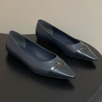 Louis Vuitton City Flat Ballerinas Women Plain Calf Leather and Glazed Calf Leather Navy Blue