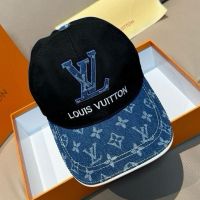 Louis Vuitton LV Logo Baseball Cap in Cotton and Monogram Denim Visor Black