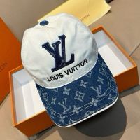 Louis Vuitton LV Logo Baseball Cap in Cotton and Monogram Denim Visor White