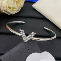 Louis Vuitton Essential V Cuff Bracelet in Metal with Pearls Silver