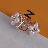 Louis Vuitton LV Floragram Open Ring in Metal with Pearl-effect Resin Beads Rose Gold