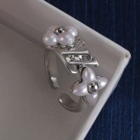Louis Vuitton LV Floragram Open Ring in Metal with Pearl-effect Resin Beads Silver