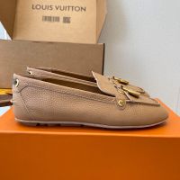 Louis Vuitton Flore Car Shoes Women Grained Calf Leather Brown