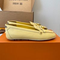 Louis Vuitton Flore Car Shoes Women Grained Calf Leather Yellow