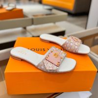 Louis Vuitton LV Frame Flat Slides Women Monogram Denim Beige