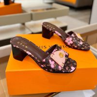 Louis Vuitton LV Frame Slides 45mm Women Monogram Canvas with Blossom Print Brown/Pink