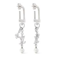 Louis Vuitton LV Iconic Hook Earrings in Metal with Pearl M02674 Silver