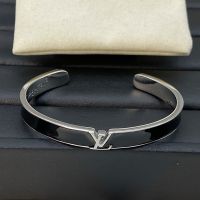 Louis Vuitton LV Initials Cuff Bracelet in Metal and Enamel Silver/Black