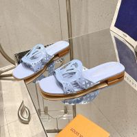 Louis Vuitton LV Isola Flat Slides Women Perforated Calf Leather Blue