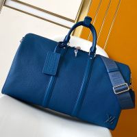 Louis Vuitton Keepall Bandouliere 50 Bag in LV Aerogram Calfskin M23727 Blue