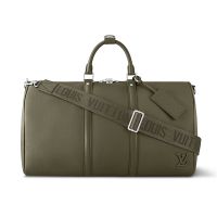 Louis Vuitton Keepall Bandouliere 50 Bag in LV Aerogram Calfskin M21536 Khaki