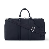 Louis Vuitton Keepall Bandouliere 50 Bag in LV Aerogram Calfskin M11693 Navy Blue