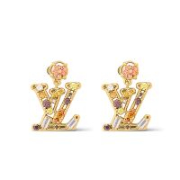 Louis Vuitton Lady LV Pendant Earrings in Metal with Diamonds M02644 Gold