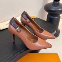 Louis Vuitton Legacy Pumps 85mm Women Plain Calf Leather and Monogram Canvas Brown