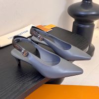 Louis Vuitton Legacy Slingback Pumps 55mm Women Plain Calf Leather and Monogram Canvas Grey