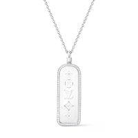 Louis Vuitton Les Gastons Vuittons Large Tag Pendant Necklace in Metal and Diamonds Q03059 Silver