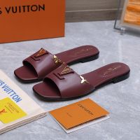 Louis Vuitton LV Mare Flat Slides Women Plain Calf Leather with Monogram Flower Motif Burgundy