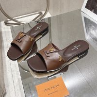 Louis Vuitton LV Mare Flat Slides Women Plain Calf Leather with Monogram Flower Motif Coffee
