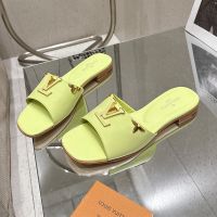 Louis Vuitton LV Mare Flat Slides Women Plain Calf Leather with Monogram Flower Motif Green