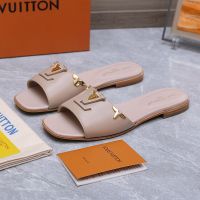 Louis Vuitton LV Mare Flat Slides Women Plain Calf Leather with Monogram Flower Motif Grey