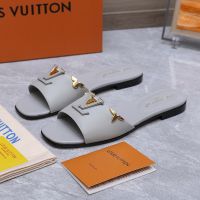 Louis Vuitton LV Mare Flat Slides Women Plain Calf Leather with Monogram Flower Motif Light Blue
