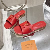 Louis Vuitton LV Mare Flat Slides Women Plain Calf Leather with Monogram Flower Motif Red