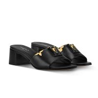 Louis Vuitton LV Mare Slides 55mm Women Plain Calf Leather with Monogram Flower Motif 1AITQM Black
