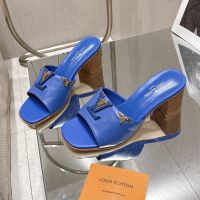 Louis Vuitton LV Mare Slides 55mm Women Plain Calf Leather with Monogram Flower Motif Blue