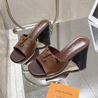 Louis Vuitton LV Mare Slides 55mm Women Plain Calf Leather with Monogram Flower Motif Coffee