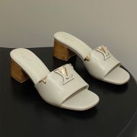 Louis Vuitton LV Mare Slides 55mm Women Plain Calf Leather with Monogram Flower Motif Light Green