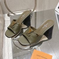 Louis Vuitton LV Mare Slides 55mm Women Plain Calf Leather with Monogram Flower Motif Olive