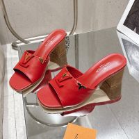 Louis Vuitton LV Mare Slides 55mm Women Plain Calf Leather with Monogram Flower Motif Red