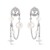 Louis Vuitton Midnight Pearl Earrings in Metal with Crystals M02888 Silver