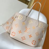 Louis Vuitton Neverfull MM Tote in Bicolor Monogram Empreinte Giant Leather M46516 Beige/Gold