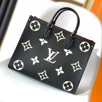 Louis Vuitton OnTheGo MM Tote in Monogram Embossed Grained Leather M45495 Black/Beige