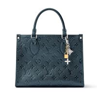 Louis Vuitton OnTheGo PM Tote in Monogram Empreinte Leather with Tri-Color Charm M27042 Navy Blue