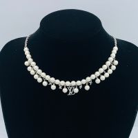Louis Vuitton Pearl River Necklace in Metal with Resin Pearls Silver