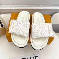 Louis Vuitton Pool Pillow Flat Comfort Slides Unisex Monogram Leopard Nylon Beige