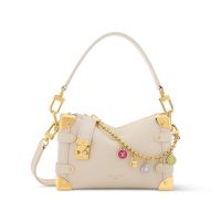 Louis Vuitton Side Trunk PM Handbag with Removable Charms Chain in Calfskin M27438 Beige