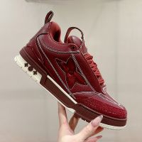 Louis Vuitton LV Skate Sneakers Unisex Grained Calf Leather Burgundy