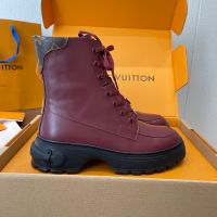Louis Vuitton LV Squad Ankle Boots Women Plain Calf Leather Burgundy