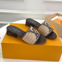 Louis Vuitton LV Slides 40mm Women Raffia with LV Detail Coffee