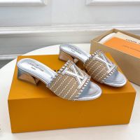 Louis Vuitton LV Slides 40mm Women Raffia with LV Detail Silver