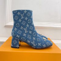 Louis Vuitton Swing Ankle Boots 55mm Women Monogram Denim Blue